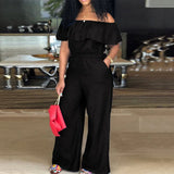 DAIIIBABYYY  -  Plus Size Shawl Sleeve Romper Women Jumpsuit Bodysuit Fashion Solid Wide Leg Pant Jumpsuit Overalls Wholesale Dropshipping