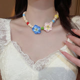 DAIIIBABYYY  -  Fashion Natural Wood Beads Necklaces for Women Bohemian Colorful Bead Egg Flower Necklaces Exquisite Girl Party Jewelry Gifts