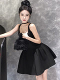 DAIIIBABYYY  -  Y2K Sweet Black Mini Dress Elegant Square Collar Spaghetti Strap A-Line Birthday Party Short Dresses Female One Piece Vestidos