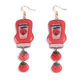 Daiiibabyyy  Cute Red Tomato Jam Bottle Long Drop Earrings for Women Funny Acrylic Cartoon Dangle Earrings Creative Jewelry Gifts