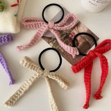 Daiiibabyyy Colored Woolen Bow Hair Tie Scrunchies Headwear for Girls Korea Sweet Knitted Ribbon Ponytail Elastic Hair Band Hair Accessories