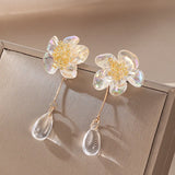 Daiiibabyyy  Vintage Acrylic Transparent Flower Glass Water Drop Dangle Earrings Fairy Temperament Jewelry Party Holiday Gifts