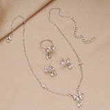 DAIIIBABYYY  -  2024 Fashion Sweet Zircon Bow Necklace Earrings Rings Set Three Pieces Silver Color Elegent Luxury Y2K Jewelry Set Party Gifts ﻿