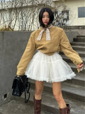 DAIIIBABYYY  -  Women Fashion Little White Mini Mesh Skirt Elastic High Waist Short Gauze Cake Skirt Ball Gown Fairy Princess A Line Tutu Skirt