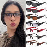 Daiiibabyyy  Japanese Retro Half Frame Rectangular Sunglasses Women Fashion Clear Lens Shades Glasses Sun Protection Anti Blue Light Glasses