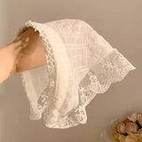 Daiiibabyyy  Lace Flower Elegant Lace Women Flower White Pink Sweet Triangle Scarf Thin Breathable Ribbon Artistic Style Travel Photo Decora