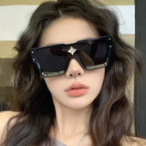 Daiiibabyyy New European and American Fashion Men's and Women's Large Frame Square Rhinestone Sunglasses