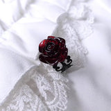 Daiiibabyyy  Retro Goth Style Red Rose Opening Rings for Women Punk Personality Crystal Flower Hollow Finger Ring Hip Hop Rock Party Jewelry