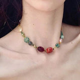Daiiibabyyy  Colored Harajuku Beaded Star Necklace Chinese Style Ethnic Handmade Jewelry Clavicle Chain for Girl Punk Sweet Jewelry Party