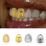 Daiiibabyyy  2Pcs Heart-Shaped Wrapped Teeth Grillz - Hip Hop Style, 14K Gold Plated Copper with Synthetic Zirconia, Perfect for Halloween