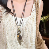 Daiiibabyyy  Feather Star Oval Pendant Necklaces for Women New Holiday Retro Personality Trendy Clavicle Chain Light Luxury High-end Jewelry
