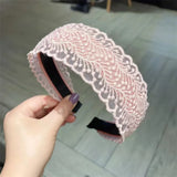 Daiiibabyyy  Korean New Vintage Lace Flower Hair Hoop Sweet Headband Temperament Wide Side Hairbands Girls Women Hollow Non Slip Headwear