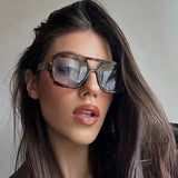 DAIIIBABYYY  -  Leopard Trendy Women Sunglasses Square Chic Decorative Beach Sun Shades for Outdoor Travelling with UV Protection