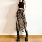 DAIIIBABYYY  -  New Women's Solid Color Slim Fit Street Fashion High Waist Bag Hip Plaid Skirt