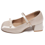 Daiiibabyyy  Butterfly-knot Women Mary Jane Shoes Fashion Thick Heel Buckle Strap Dress Shoes Ladies Comfort Spring Autumn Concise Footwear