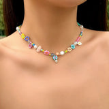 DAIIIBABYYY  -  Korean Baroque Imitation Pearl Cute Flower Beaded Short Collar Necklace Boho Handwoven Beaded Choker Women's Jewelry
