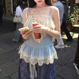 Daiiibabyyy  French Style Fashionable Lace Patchwork Slim Camis Summer Waist Tops Female Clothing Solid Color Basic Hotsweet Sleeveless Tanks