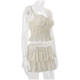 Daiiibabyyy  loral Print Ruffled Cami Top Tiered Skirt Set Slim Fit Sleeveless Summer Romantic Women Sundress Chic Sweet Lady Two-Piece