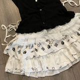 DAIIIBABYYY  -  Japanese Two Pieces Set Women Patchwork Grunge Bandage Bow T-shirt + Y2k Aesthetic Printing Mini Cake Skirts Harajuku Outfits