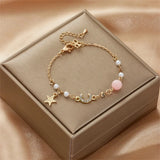 DAIIIBABYYY  -  Japan Korea Moon Star Bracelet For Women Fashion Designer Pink Crystal Pearl Chain Bracelet Girls Sweet Jewelry Party Gift