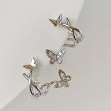 Daiiibabyyy  Silver Zircon Butterfly Winding Stud Earrings for Women Cute Insect Fashion Jewelry Light Luxury Accessories