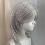 Daiiibabyyy  Synthetic Cosplay Wig Silver Women Wigs Hair Extensions Lace Front Wig Wolf Cut Hairstyle with Hair Bangs for Women Cosplay Use