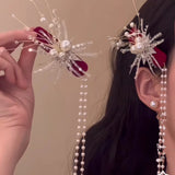 Daiiibabyyy  1 Piece Elegant Lace Pearl Feather Hair Clip - Exquisite Tassel Side Clip for Girls, Versatile Hair Accessory
