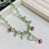 Daiiibabyyy  Mint Green Crystal Bead Necklace for Women Luxury Delicate Charm Sweet Heart Pendent Necklace Trendy Versatile Jewelry Wholesale