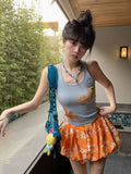 DAIIIBABYYY  -  Hot Girl Casual Sexy Suit Women's Summer Printed Vest Top High Waist A-line Mini Skirt Two-piece Set Fashion Female Clothes