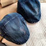 DAIIIBABYYY  -  Fashion Hot Diamond Bow Lace Edge Berets for Women Spring and Summer Casual Versatile Korean Version Retro Denim Forward Hat