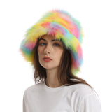 Daiiibabyyy  New autumn and winter plush imitation fox fur basin hat ski hat fisherman hat warm fur furry imitation fur women's hat
