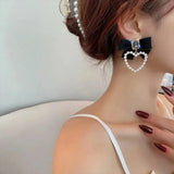 Daiiibabyyy  Korean Fashion Charm White Bowknot Stud Earring for Women Temperament Pearls Bow Heart Earrings Party Jewelry Accessories Gift