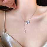 Daiiibabyyy  Elegant Pearl Necklace Zircon Water Drop Pendant Short  Chain Butterfly Choker Fashion Jewelry Accessory for Women Girls Gifts