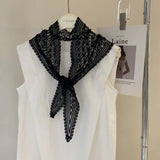Daiiibabyyy  Retro Floral Printed Lace Triangle Scarf Transparent Embroidered Lace Head Scarf Thin Scarf Accessories Lace Headband Party