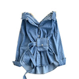 Daiiibabyyy  Casual Denim Shirt Tie Waist Adjustable Denim Shirt Backless Multiway Versatile Jean Blouse Short Sleeve Loose Denim Top
