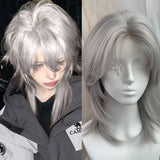 Daiiibabyyy  Synthetic Cosplay Wig Silver Women Wigs Hair Extensions Lace Front Wig Wolf Cut Hairstyle with Hair Bangs for Women Cosplay Use