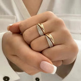 DAIIIBABYYY  -  Korean Fashion Irregular Symmetrical Open Ring Set with Cubic Zirconia Jewellery Women's Elegant Glamour Party Accessories