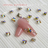Daiiibabyyy 20Pcs Champagne Crystal Sharp Bottom Butterfly Rhinestone Nail Art Decorations Shiny Diamond Nails Design DIY Nail Accessories