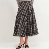 Daiiibabyyy  Women Long Skirt Plaid Midi Waist Cinched Skirts Vintage High Waist Pleated Skirt Black And White Wide Flared Skirt Women's