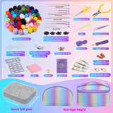 Daiiibabyyy Needle Felting Starter Kit 50 Colors Wool Roving Set with Wool Felting Tool Mat Needles Eyeballs Supplies for DIY Craft