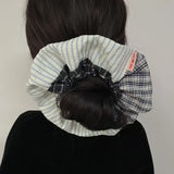 Daiiibabyyy  1PC Plaid And Striped Mixed Hair Scrunchie, Retro Fashion Hair Accessory For Women