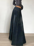 DAIIIBABYYY  -  Basic A-Line Denim Skirts With Belt Casual Slim Pockets High Waist Maxi Skirts Women 2025 Spring Autumn Streetwear Lady
