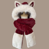 Daiiibabyyy  New Thickened Hat Scarf Gloves Set Keep Warm Fox Ear Ear Protection Cap Plush Windproof Integrated Cap Scarf Cycling