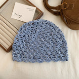 Daiiibabyyy  New Spring and Summer Hand-knitted Sequin Openwork Knitted Cold Hat Women's Literary Crochet Versatile Fashion Beanie Caps