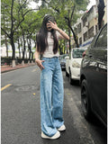 Daiiibabyyy  Women's Embroidered Floral Wide Leg Jeans High Waist Slim Fit Straight Cut Summer New Sle Thin Version Casual Denim Pants