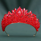 Daiiibabyyy  Baroque Handmade Pink Crystal Bead Rhinestone Tiaras Headdress Pageant Miss Party Wedding Crowns Jewelry Hair Accessories