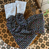 DAIIIBABYYY  -  Y2k Rainbow Patchwork Lace Leg Socks Mesh Patchwork Wide Leg Warmers Japanese Harajuku Mid Tube Socks Sexy Flare Leg Covers