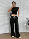 DAIIIBABYYY  -  Simple Straight-leg Casual Pants Loose and Slim Elastic Waist and Floor Trousers for Women