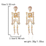 Daiiibabyyy  Punk Style Rhinestone Skull Earrings Exaggerate Crystal Skeleton Pendant Earrings Personality Shiny Halloween Party Jewelry