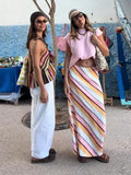Daiiibabyyy  Striped Ruffle Halter Asymmetrical Tops Women Sexy Sleeveless Side Placket Irregular Hem Slim Crop Top Summer New Lady Partywear
